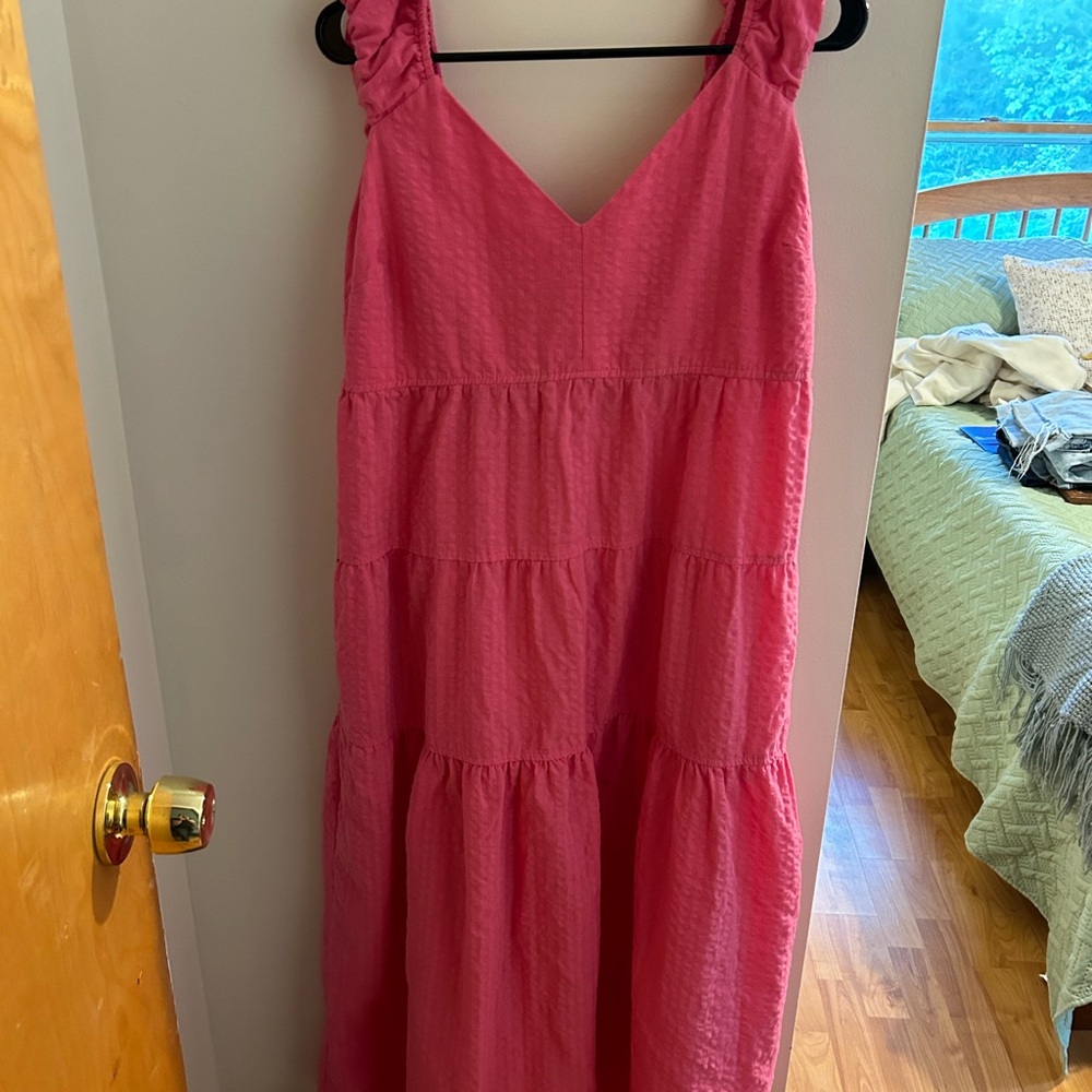 Pink Tiered V-Neck Maxi Dress
